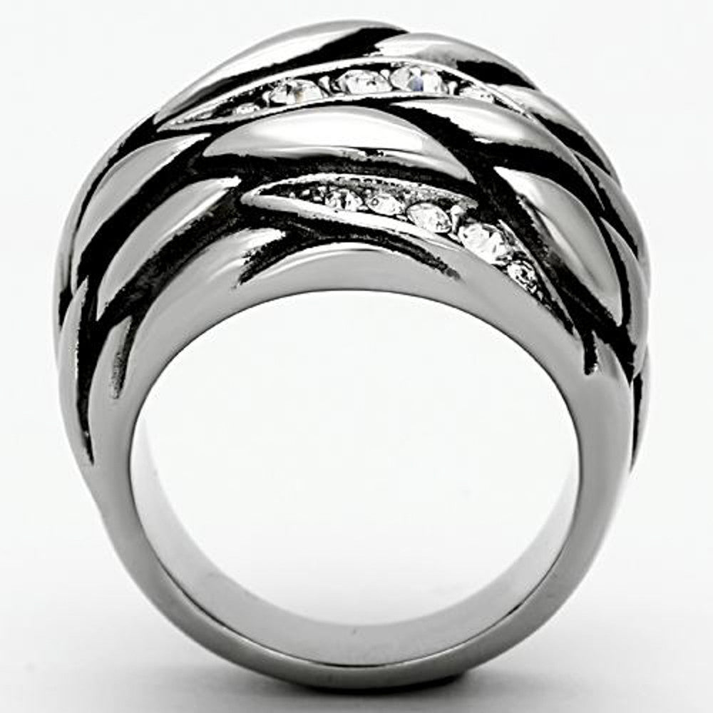 ARTK1020 Stainless Steel Women's Crystal Antique Dome Leaf Design Fashion Ring Size 5-10